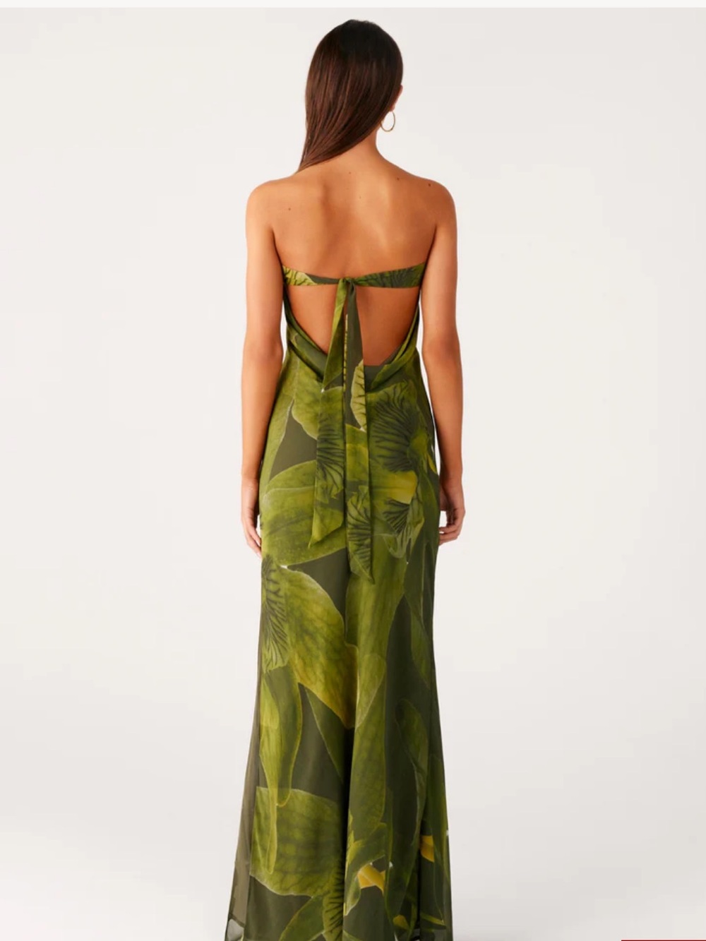Peppermayo Olive Green Floral Tropical Leaves Strapless Nettle Maxi Dress - Picture 6 of 13